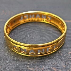 CHANEL Vintage Gold Plated CC Bangle Bracelet + CHANEL Silk Dust Bag